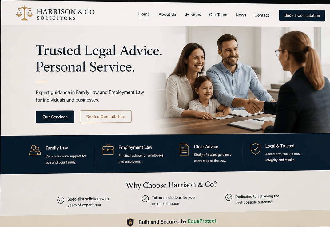 Harrison & Co Solicitors — legal advice website mockup