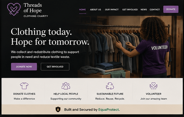 Threads of Hope — clothing charity website mockup